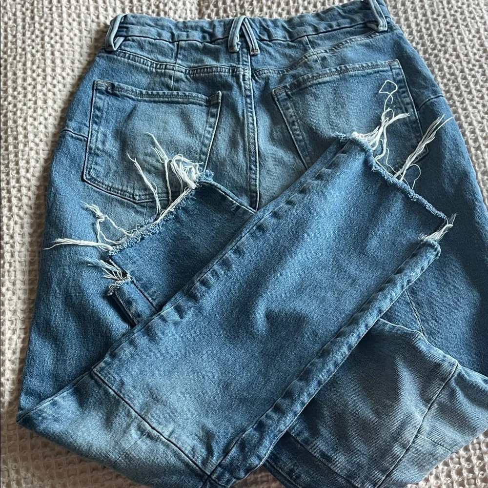 GOOD AMERICAN Blue Patchwork Straight-Leg Jeans - Picture 5 of 5